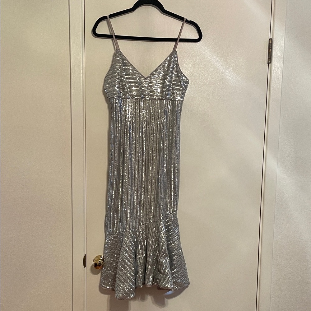 SAYLOR Silver Sequin Peggie Midi Dress